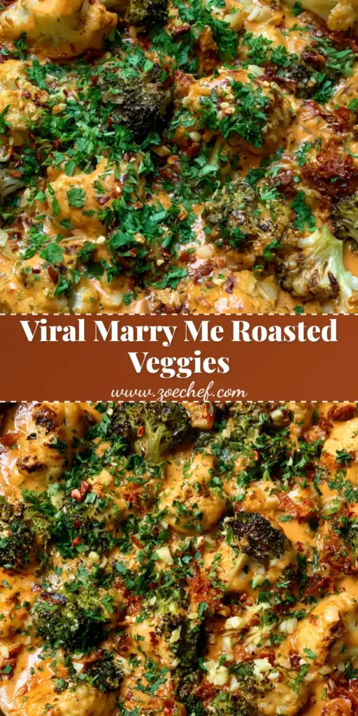 A top-down smartphone photo of Marry Me Roasted Vegetables in a cast iron skillet with charred cauliflower and orange cream sauce.