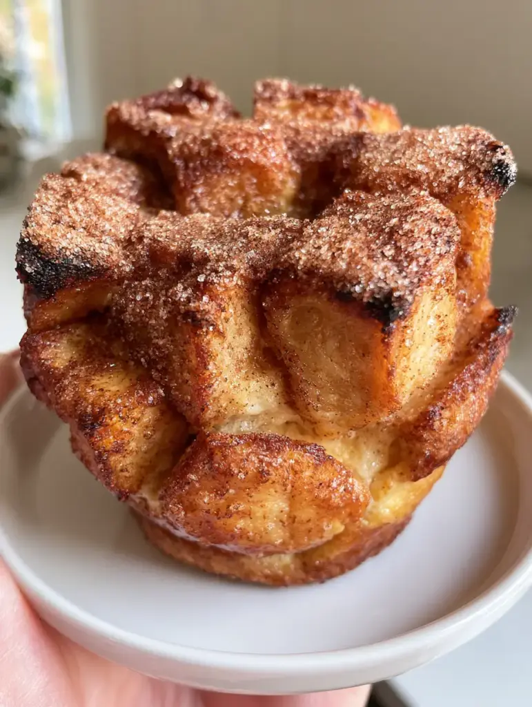 A close-up view of the moist fluffy interior texture of Cinnamon Sugar French Toast Muffins.