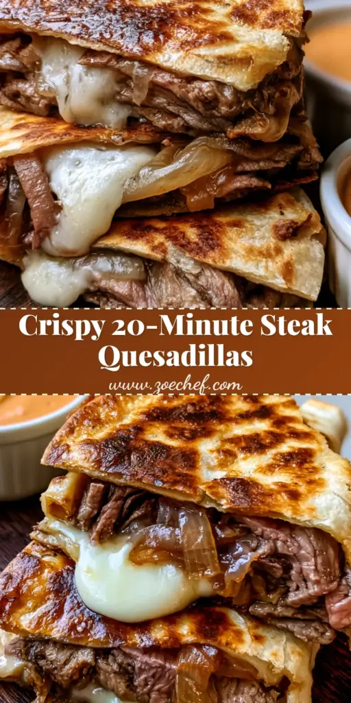 Blackstone Steak Quesadillas with Shaved Ribeye and Chipotle Sauce 3 A stack of sliced Blackstone Steak Quesadillas on a wooden board showing melted cheese stretch and charred tortillas next to chipotle sauce.