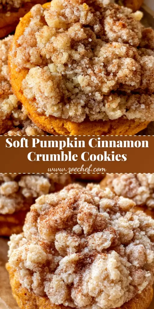 Pumpkin Cinnamon Crumble Cookies: The Ultimate Soft-Baked Fall Treat 4 Thick, soft-baked Pumpkin Cinnamon Crumble Cookies with orange-golden spiced dough and chunky cinnamon clusters on rustic brown parchment paper.