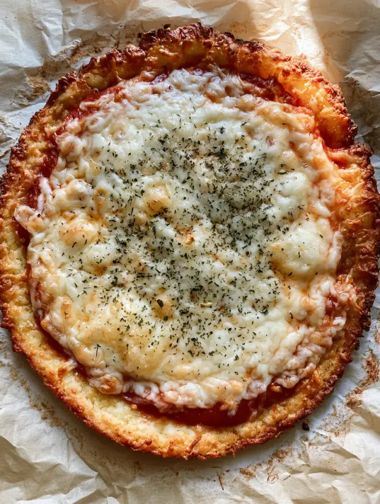 Close-up of a thin Cottage Cheese Pizza Crust showing visible crisping and matte red sauce.