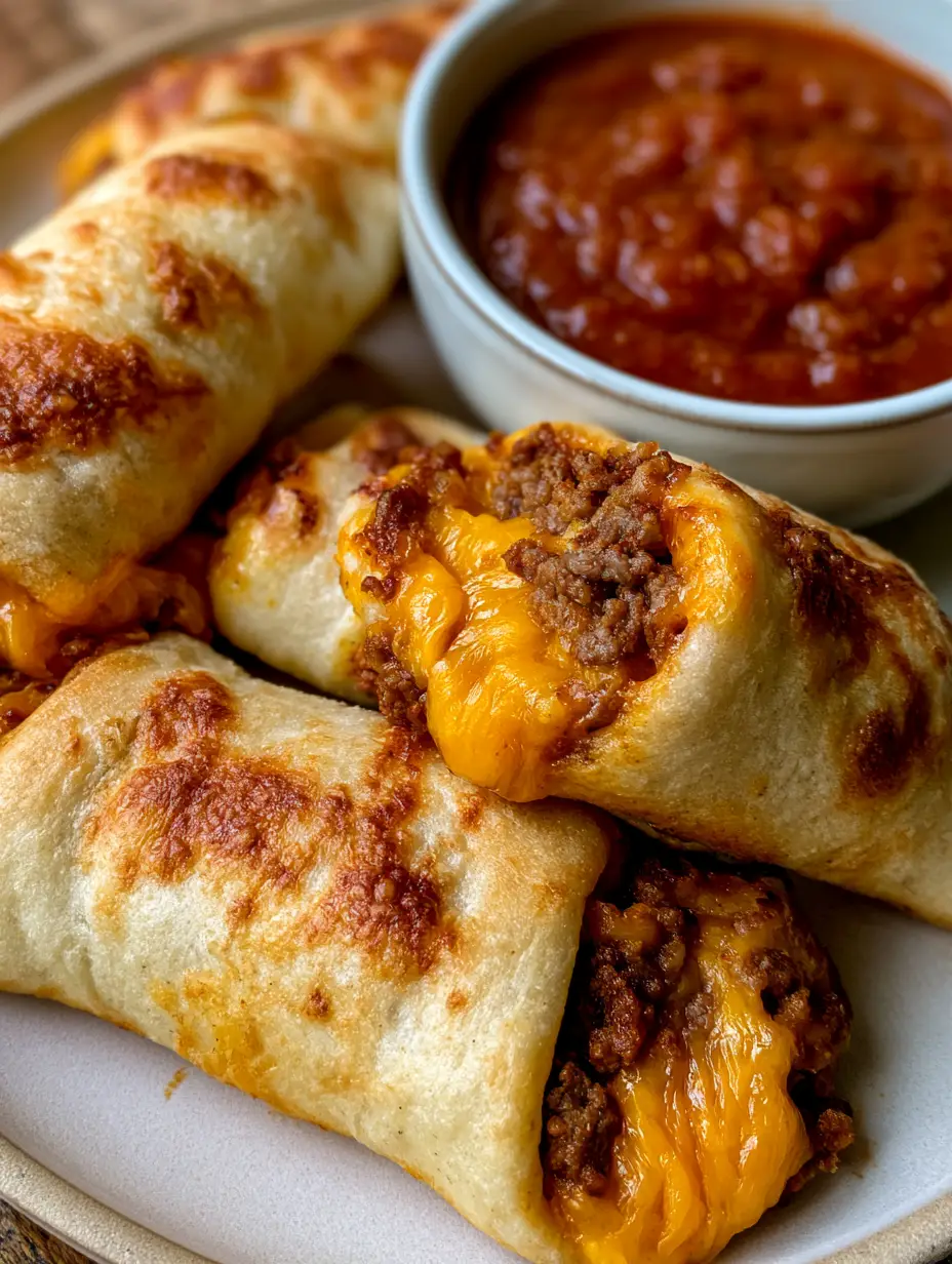 Cheesy Taco Sticks: The Ultimate 30-Minute Stuffed Pizza Dough Snack 3 Handheld photo of golden-brown baked pizza dough taco sticks stuffed with seasoned beef and melted orange cheddar cheese.