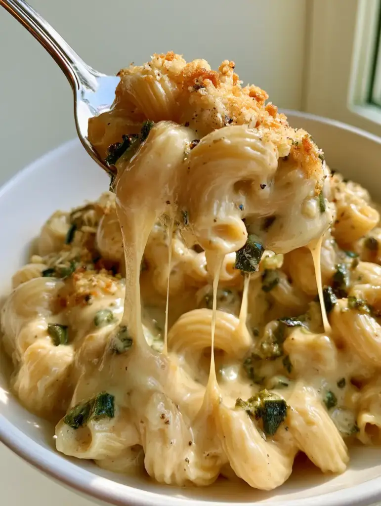 A handheld smartphone photo of a silver spoon lifting a portion of Smoked Gouda Mac and Cheese from a white ceramic bowl.
