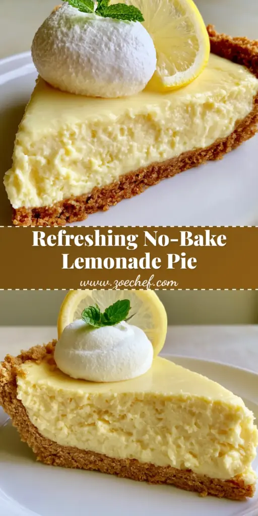 Cream Cheese Lemonade Pie with Graham Cracker Crust 3 A close-up vertical shot of a slice of Cream Cheese Lemonade Pie with a thick golden crust and mint garnish, perfect for Pinterest.