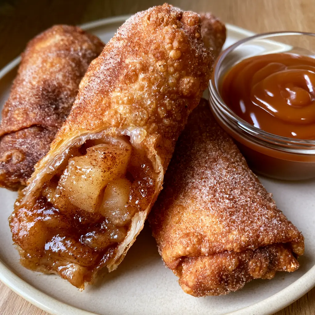 Apple Pie Egg Rolls: The Ultimate Crispy Cinnamon Dessert 2 A close-up top-down view of Apple Pie Egg Rolls showing the extremely crispy texture and granulated cinnamon sugar coating.