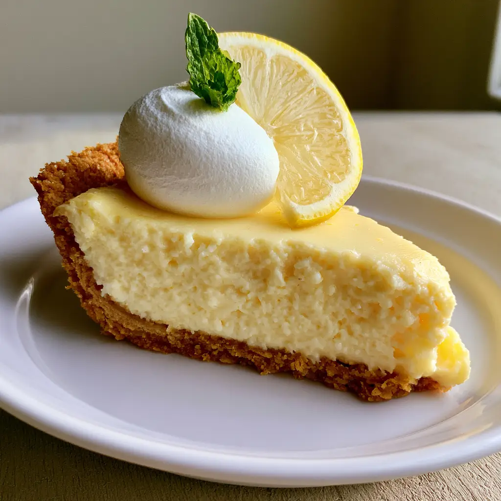 Cream Cheese Lemonade Pie with Graham Cracker Crust 1 Cream Cheese Lemonade Pie showing the matte texture of the filling and the golden brown graham cracker crust.