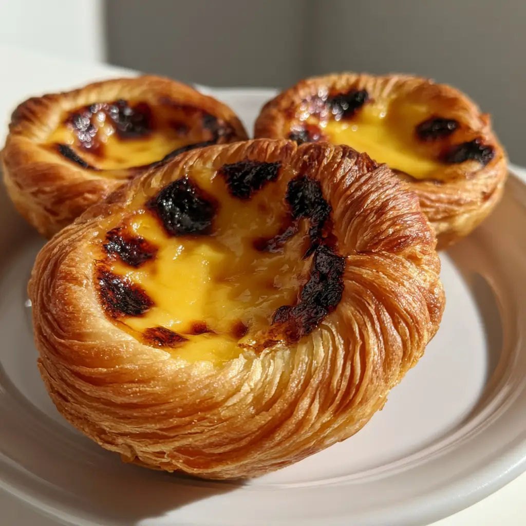 Pastel de Nata Recipe: The Ultimate Guide to Authentic Portuguese Custard Tarts 1 Close up of the charred caramelized spots on the yellow egg custard of a Pastel de Nata.