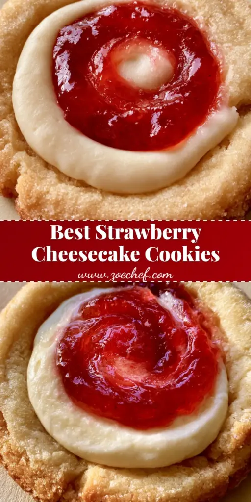 Strawberry Cheesecake Cookies Recipe: Soft & Jammy Perfection 4 A close-up handheld smartphone photo of a thick Strawberry Cheesecake Cookie with a matte white filling and glossy jam swirl.