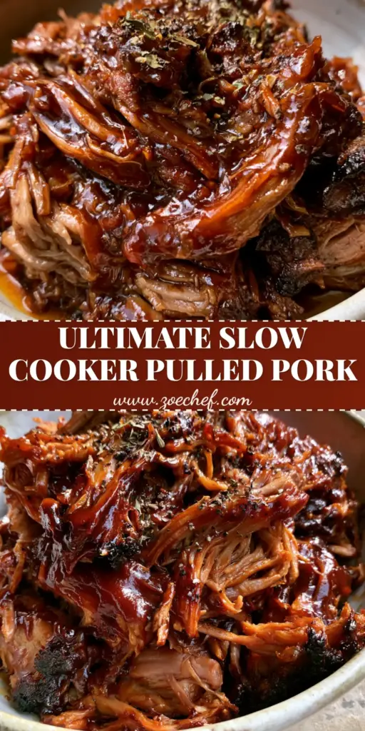 Slow Cooker BBQ Pulled Pork: The Ultimate Glossy Mahogany Recipe 4 A rustic bowl filled with shredded Slow Cooker BBQ Pulled Pork, featuring a glossy mahogany sauce and herb garnish.