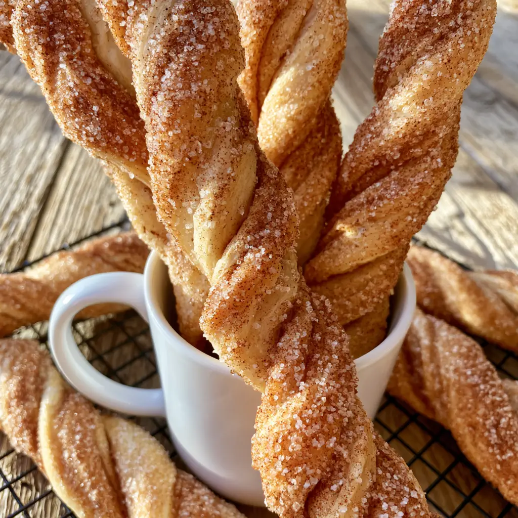 Cinnamon Roll Breadtwists: The Fluffiest Easy Homemade Recipe 2 Multiple Cinnamon Roll Breadtwists lying on a black wire cooling rack, highlighting the glistening white crystalline sugar and ground cinnamon dusting.