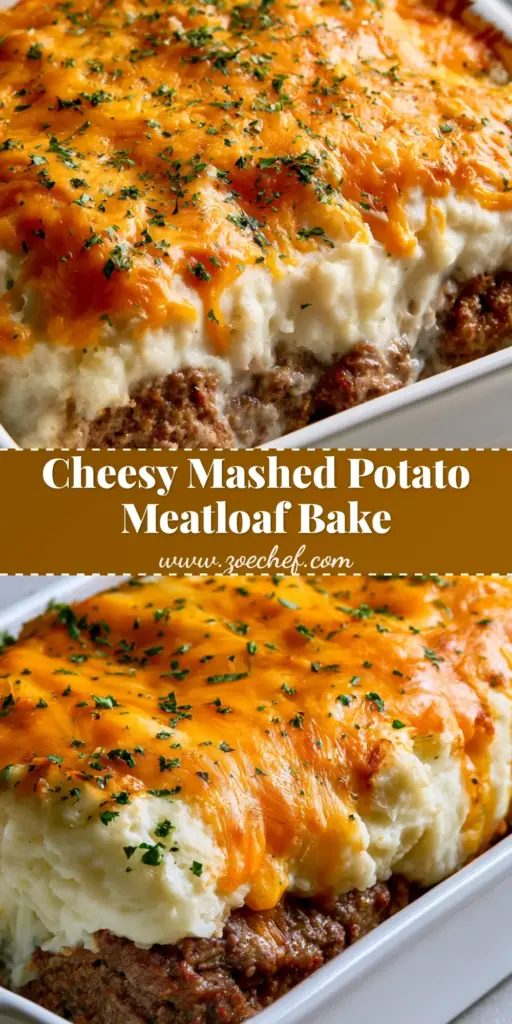 Cheesy Mashed Potato Meatloaf (The Ultimate Comfort Food) 4 A serving of Cheesy Mashed Potato Meatloaf in a white dish showing layers of beef, white potatoes, and toasted cheddar.
