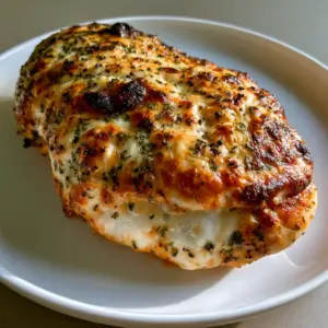 Smartphone photo of a single thick oven-baked Melt In Your Mouth Chicken Breast showing glistening white meat.