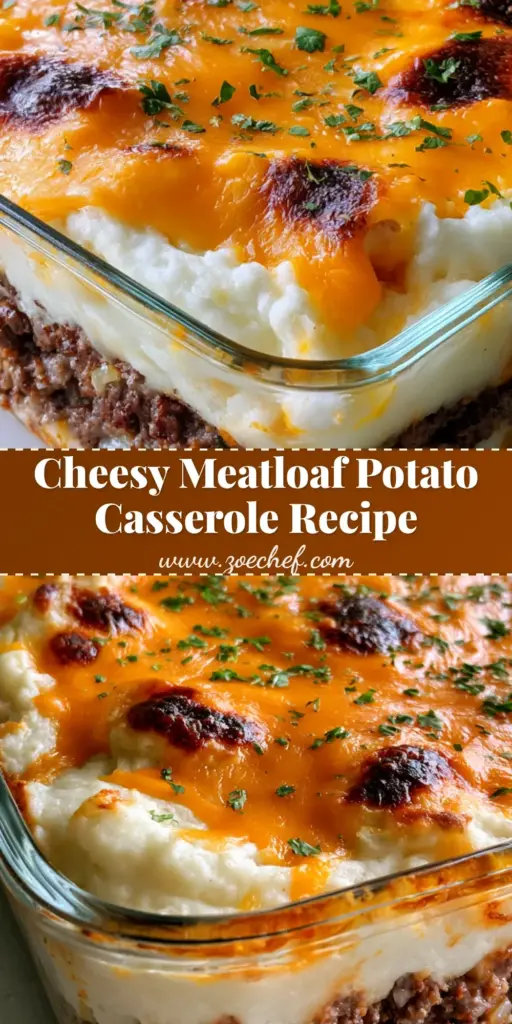 A square glass dish showing layers of Meatloaf Mashed Potato Casserole with melted toasted cheddar and green parsley.