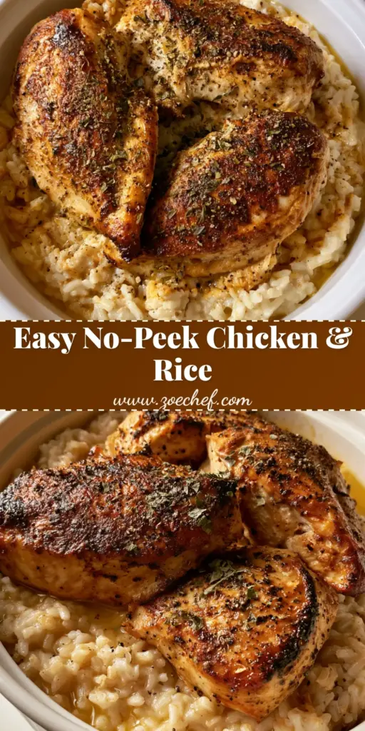 No Peek Chicken and Rice: The Ultimate Creamy One-Pan Dinner 4 A close-up smartphone photo of No Peek Chicken and Rice in a white ceramic dish, featuring golden-charred chicken breasts atop fluffy yellow-tinted rice with parsley flakes.