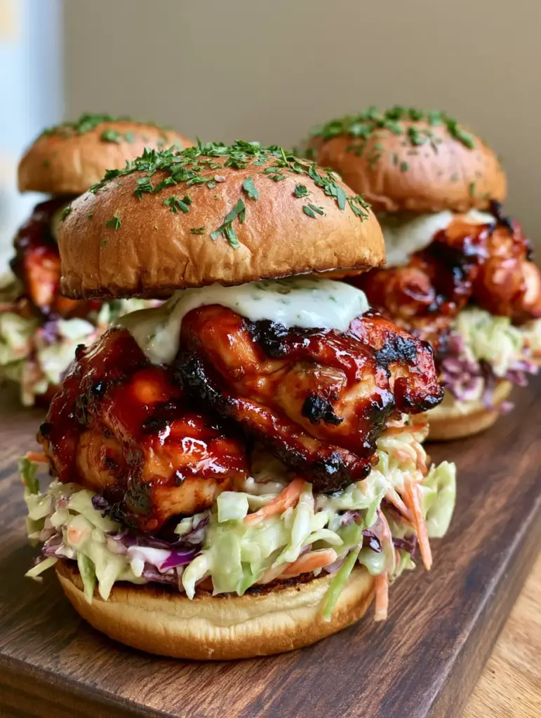 Honey Chipotle Chicken Sliders with Creamy Garlic Slaw 1 Honey Chipotle Chicken Sliders showing layers of purple cabbage and garlic cream sauce.