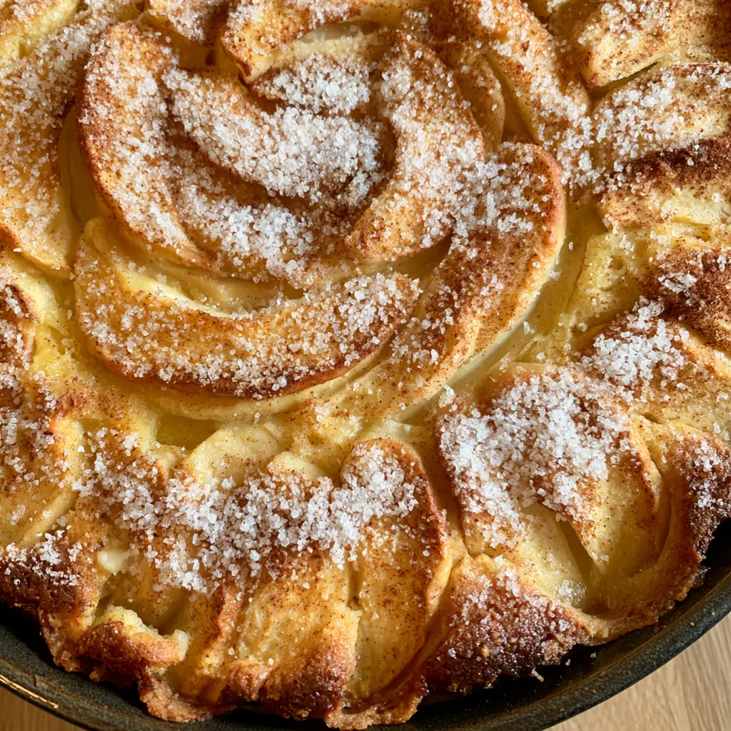 Swedish Apple Cake Recipe: Easy Traditional Spiced Sponge Cake 1 Close up of the coarse white granulated sugar and cinnamon dusting on a Swedish Apple Cake Recipe.