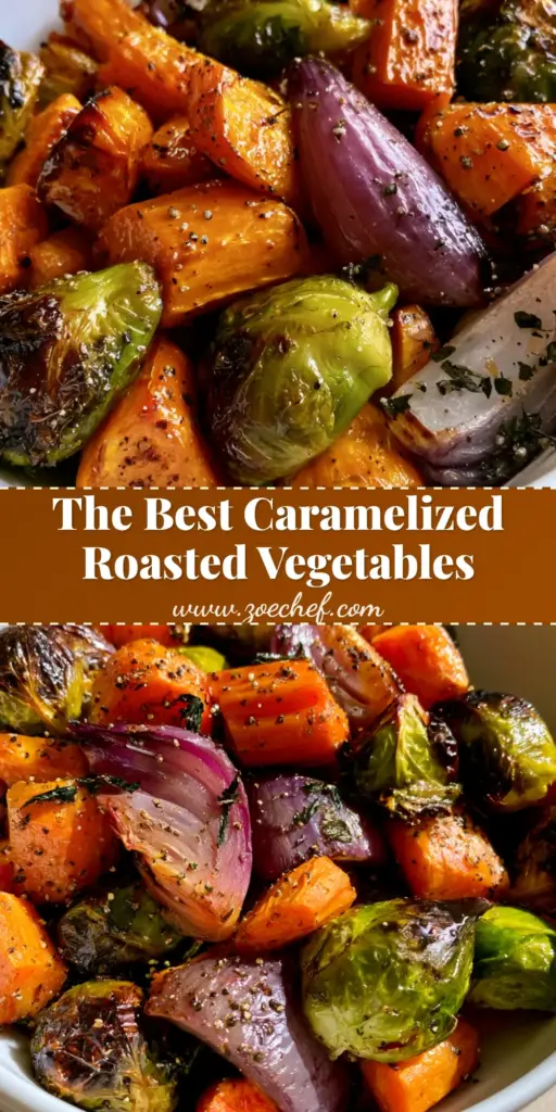 Oven Roasted Vegetables: The Ultimate Crispy & Caramelized Guide 4 A close-up shot of Oven Roasted Vegetables featuring charred carrots, crispy Brussels sprouts, and purple red onions in a white ceramic bowl.