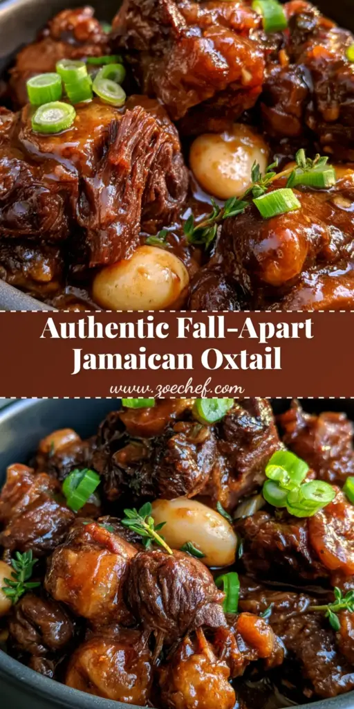 Jamaican Oxtail Recipe: The Ultimate Guide to Fall-Off-The-Bone Perfection 4 A top-down Pinterest-optimized photo of a Jamaican Oxtail Recipe served in a dark ceramic bowl with glossy gravy and white butter beans.