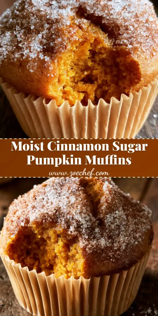 A close-up shot of a single Cinnamon Sugar Pumpkin Muffin with a sparkling granulated sugar crust and a moist orange crumb, placed on a rustic wood table.