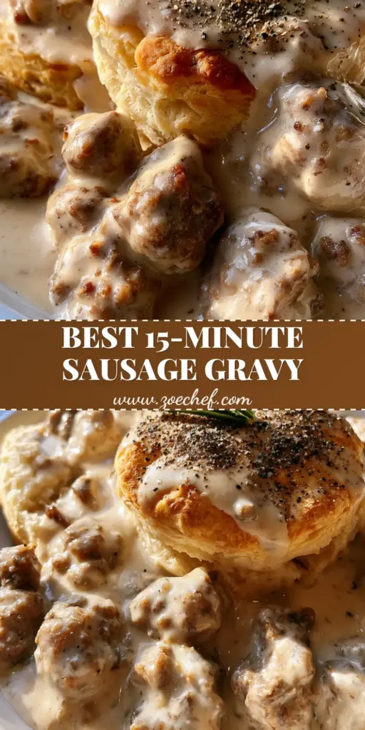 A handheld smartphone photo of a white ceramic plate with warm buttermilk biscuits smothered in thick ivory Sausage Gravy and coarse black pepper.