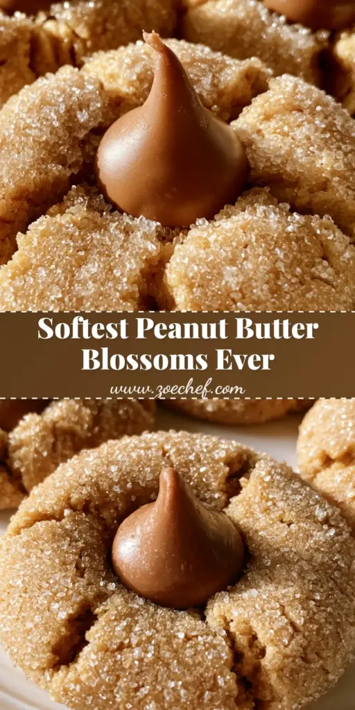 Peanut Butter Blossoms: The Softest, Most Iconic Cookie Recipe 4 A vertical Pinterest-optimized shot of Peanut Butter Blossoms showing thick, cracked edges and a milk chocolate kiss on top.