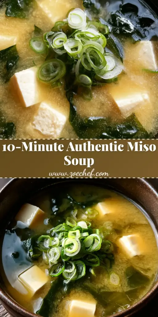 Authentic Miso Soup Recipe: The Secret to Perfect Japanese Umami 3 A top-down view of an Authentic Miso Soup Recipe in a dark brown ceramic bowl with silken tofu and wakame.