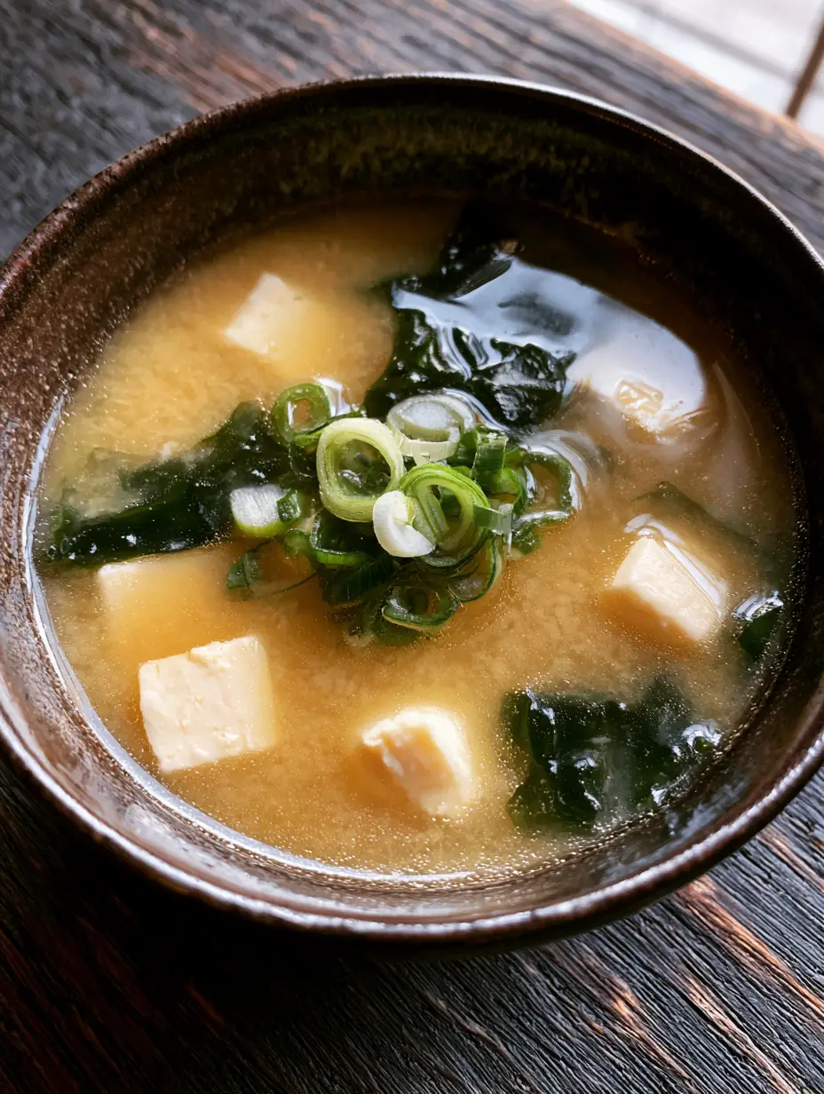 Authentic Miso Soup Recipe: The Secret to Perfect Japanese Umami 4 Close-up of opaque miso dashi broth with silken tofu cubes and green onions. (Authentic Miso Soup Recipe)