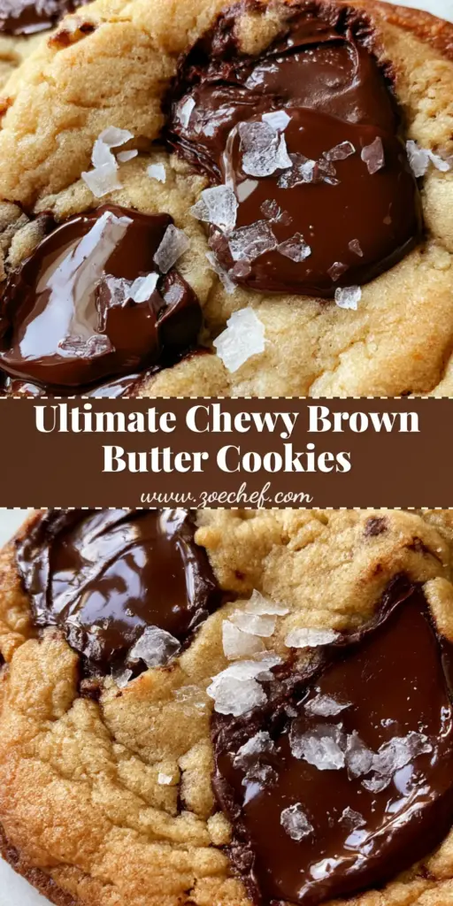 Brown Butter Chocolate Chip Cookies with Dark Chocolate Chunks 4 A stack of thick Brown Butter Chocolate Chip Cookies showing soft-baked texture, gooey centers, and dark chocolate chunks topped with sea salt.