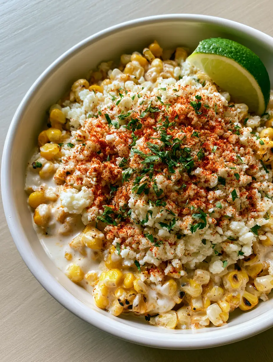 Mexican Street Corn Recipe: The Ultimate Creamy and Charred Esquites 4 Close up view of charred yellow and white corn kernels coated in glossy white cream sauce. (Mexican Street Corn Recipe)